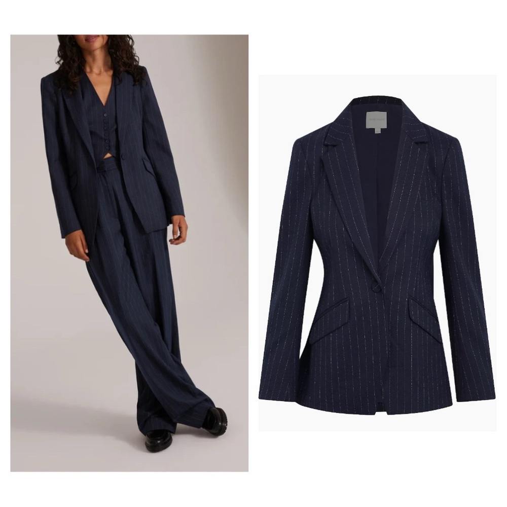 BCBG Max Azria Grey Pinstripe Lined Blazer